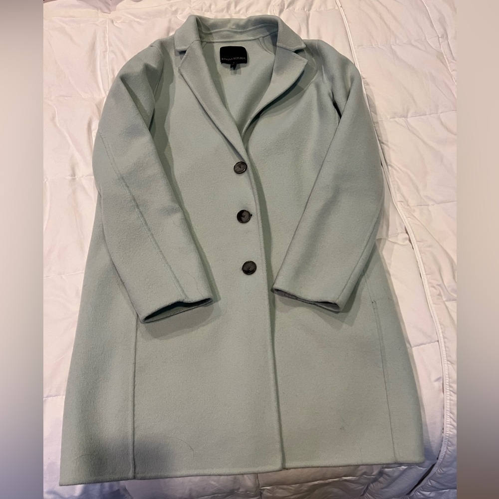 Banana republic pale robins egg blue car coat with buttons